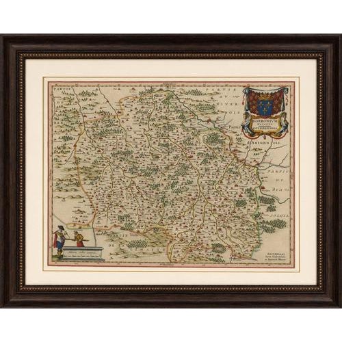 Antique Blaeu Map of Bourbonnais, Moulins and Vichy, France, 1642 This original seventeenth-century map depicts the...
