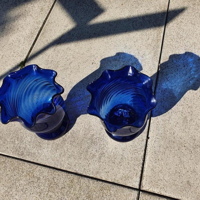 Large Vintage Spanish Cobalt Blue Glass Vases, Set of 2 For Sale - Image 3 of 8