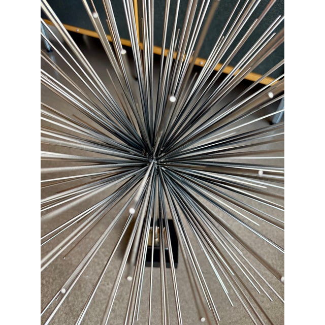 2010s Global Views Metal Starburst Urchin Tabletop Sculpture Marble Base Plinth Brutalist Metal Industrial Sputnik For Sale - Image 5 of 12