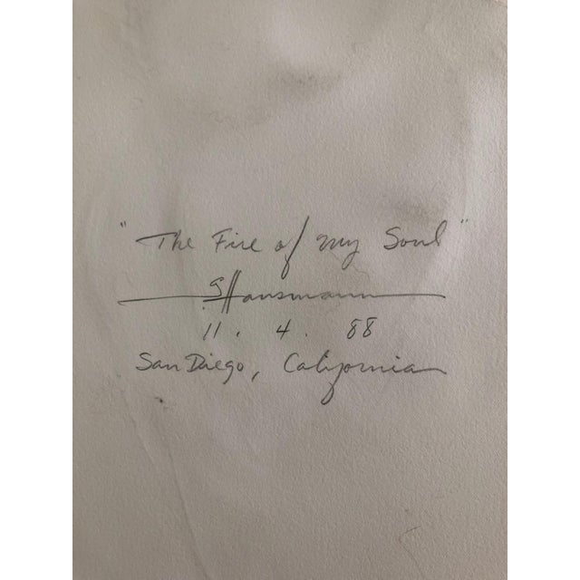 Paper Gary Hansmann, Modern Figurative Surrealism Watercolor Painting, Drawing 'The Fire of my Soul', 1988 For Sale - Image 7 of 8