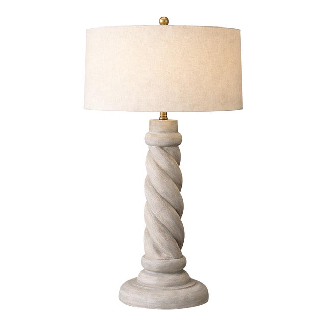 Late 20th Century Large Sculptural Barley Twist Plaster Table Lamp With 17” Linen Drum Shade – 33” Tall For Sale