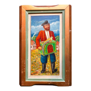 Maurice KishOrgan Grinder with Parrot Modern Judaica Oil Painting WPA Jewish artist