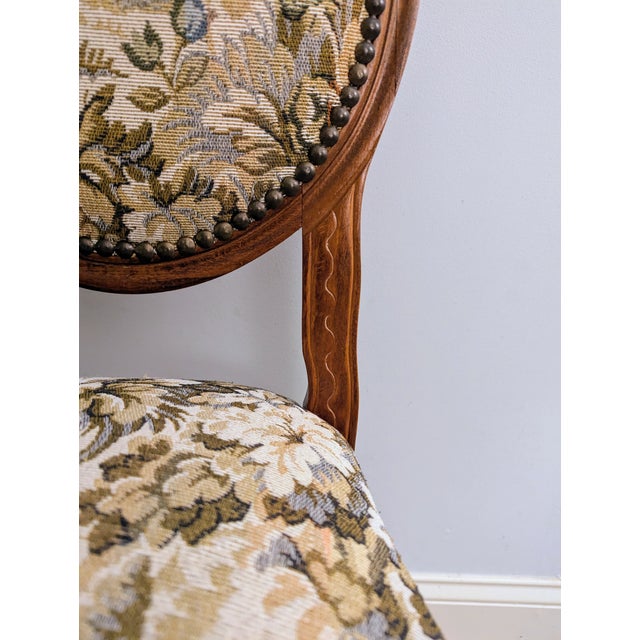 Vintage Carved Walnut Balloon Chair Early Louis XV Style Tapestry For Sale - Image 12 of 14
