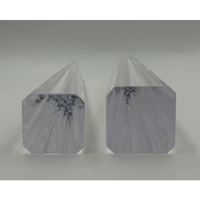 Transparent Charles Hollis Jones Signed Lucite Obelisk Sculptures, Pair, 1974 For Sale - Image 8 of 15