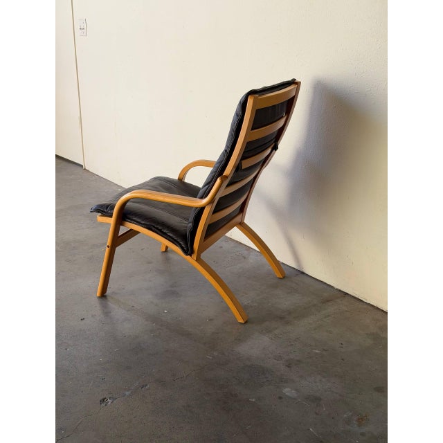 Vintage Danish Stouby Leather Lounge Chair Bentwood Frame Scandinavian Mid Century Armchair 1960s For Sale In Los Angeles - Image 6 of 10