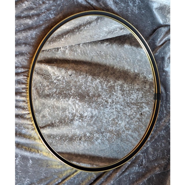 Mid-Century Modern Round Wall Mirror with Black Brass Frame, 1960s, in Good conditions. Designed 1960 to 1969