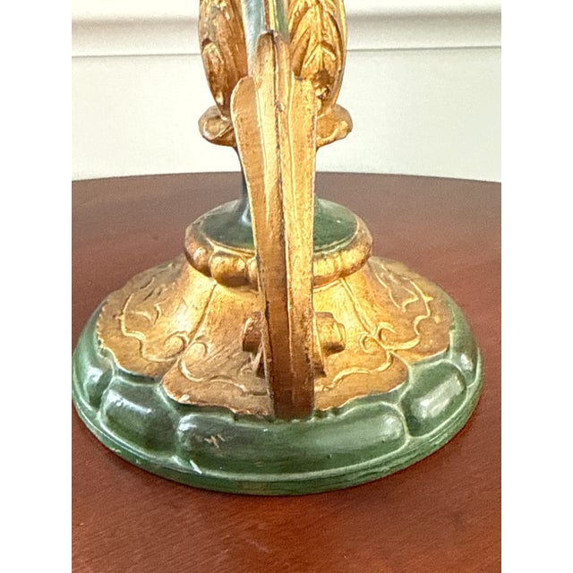 Italian Florentine Style Green and Gold Candle Holders--a Pair For Sale - Image 10 of 13