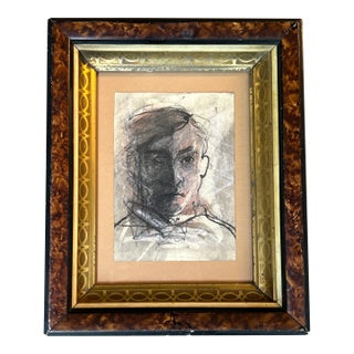 1950’s Abstract Expressionist Male Portrait Ink / Pastel Drawing For Sale