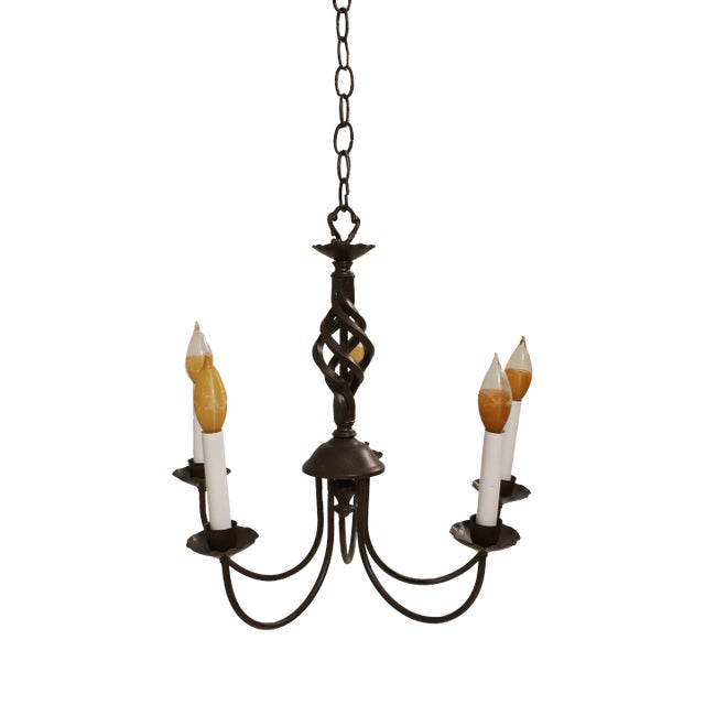 Small 5 Light Brown Iron Chandelier For Sale