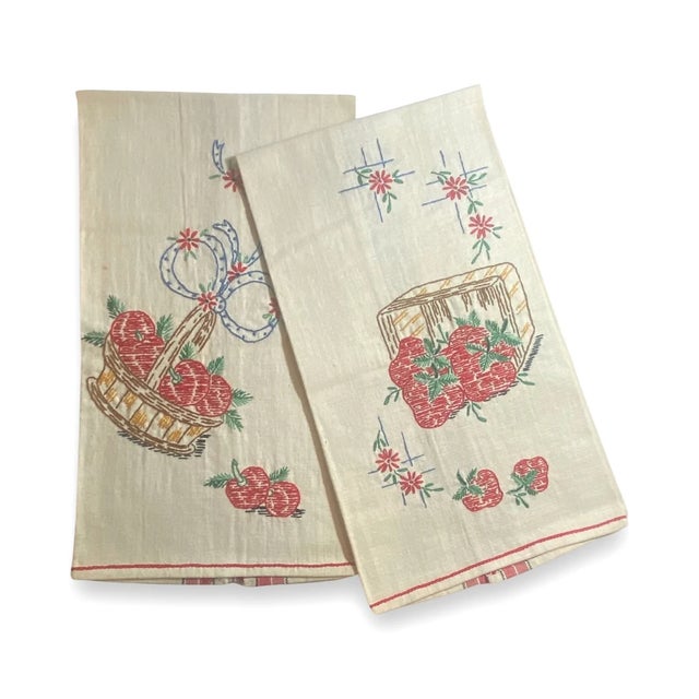 "This exquisite pair of vintage linen hand towels from the 1950s has been beautifully preserved and never used. Each towel...