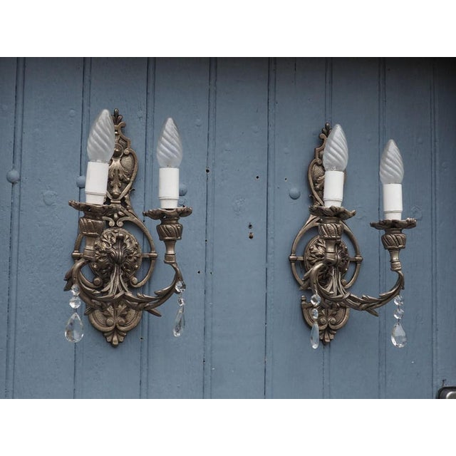 Italian Hollywood Regency Crystal Sconces in Silvered Metal, 1960s, Set of 2 For Sale - Image 18 of 18