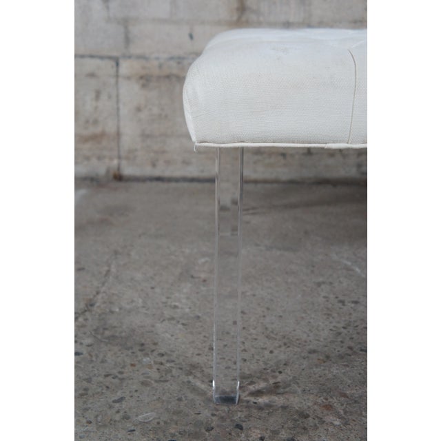 Late 20th Century Modern Whited Tufted Square Ottoman with Acrylic Legs For Sale - Image 11 of 13