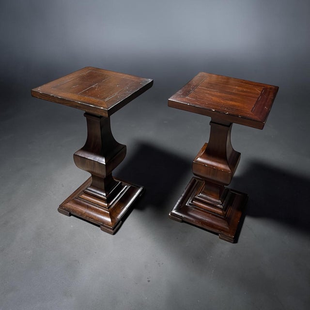 Bernhardt Bernhardt Solid Wood Architectural Pedestal Side Tables – Pair For Sale - Image 4 of 9