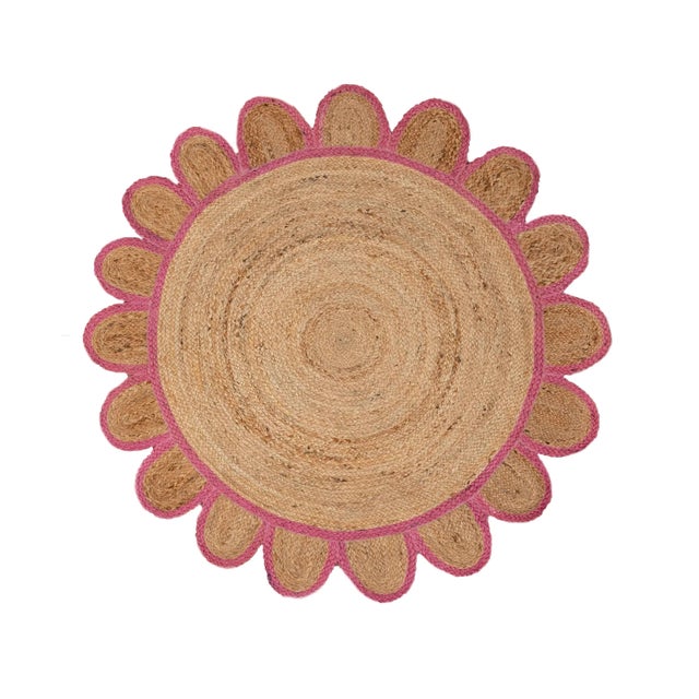 Textile Pink Round Jute Scallop Rug - 5'x5' For Sale - Image 7 of 7