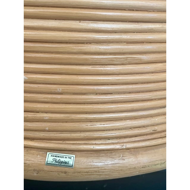 Vintage 1970s Boho-Chic Pencil Reed Rattan Sculptural Drum Side Table For Sale - Image 10 of 10
