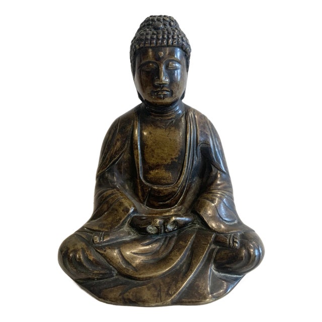 Solid Bronze Buddha with Brown Patina, 20th Century For Sale