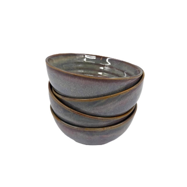 2020s Vietnamese Dual-Glaze Stoneware Ceramic Soup Bowls With Spiral Motif - Set of 4 For Sale - Image 5 of 7