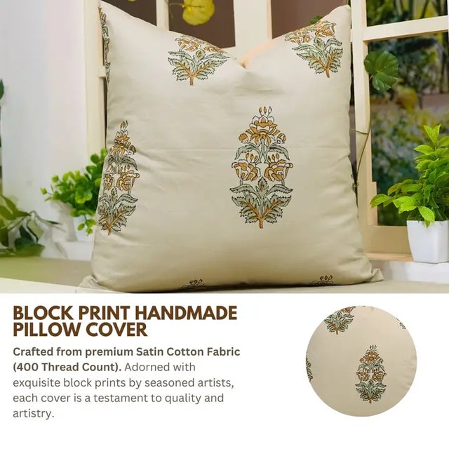 Bring tropical charm to your home with the “Hibiscus” block print handmade cushion cover. Featuring bold, hand-stamped...