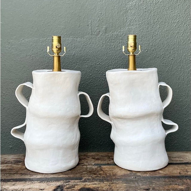 Vintage Artisan Slab Built Pottery Lamps - A Pair For Sale - Image 9 of 12