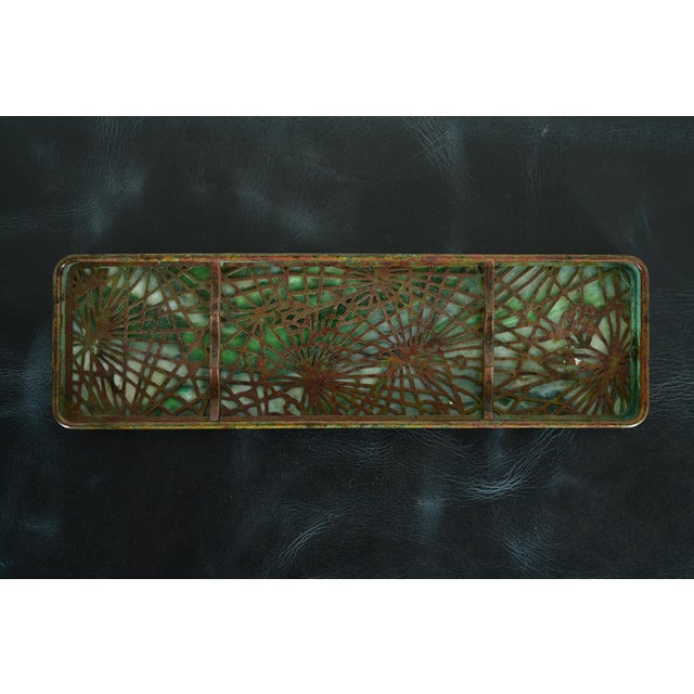 Tiffany Studios New York Pine Needle Bronze and Favrile Slag Glass Pen Tray For Sale - Image 12 of 12