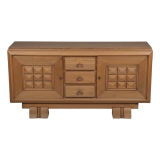 Brutalist Sideboard in Oak attributed to Dudouyt, France, 1940s For Sale