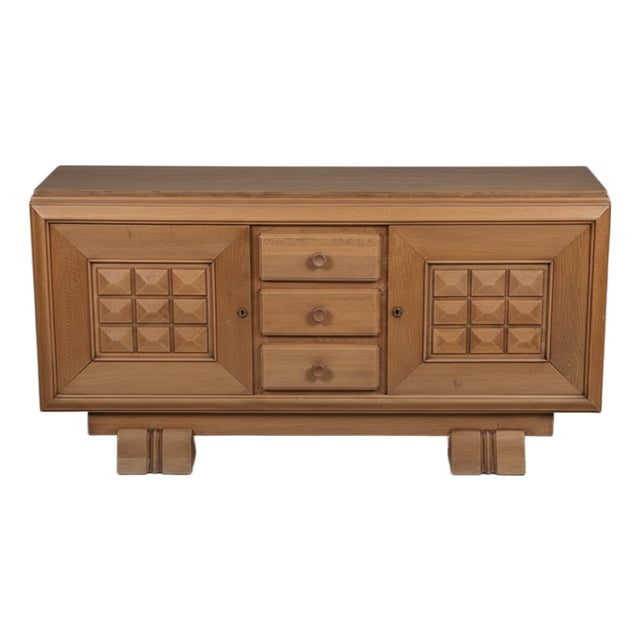 Brutalist Sideboard in Oak attributed to Dudouyt, France, 1940s For Sale