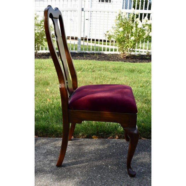 Pennsylvania House Cherry Dining Chairs Vintage Queen Anne Set of 6 Velvet For Sale - Image 12 of 17