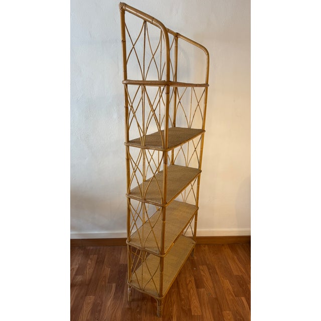 Magnificent rattan shelf from the 1960s, handcrafted in the south of France.