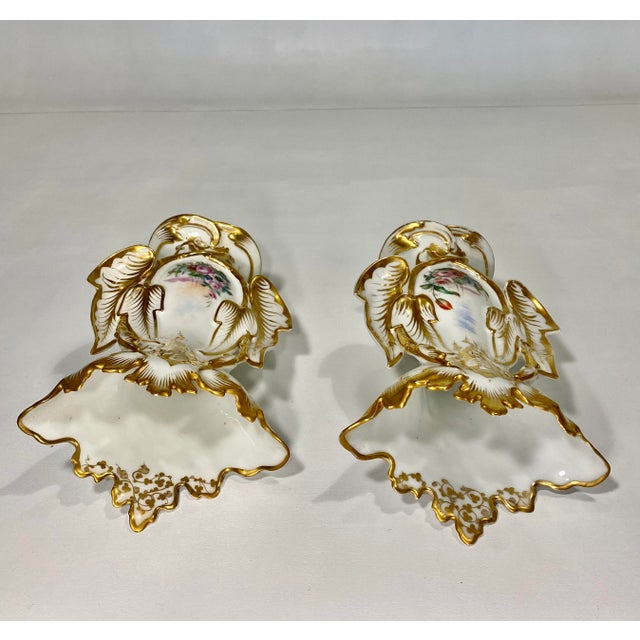 Antique Jacob Petit Style Old Paris Vases, Sculptural Gold Gilt, Hand Painted Porcelain, Spill Vases - a Pair For Sale - Image 9 of 11