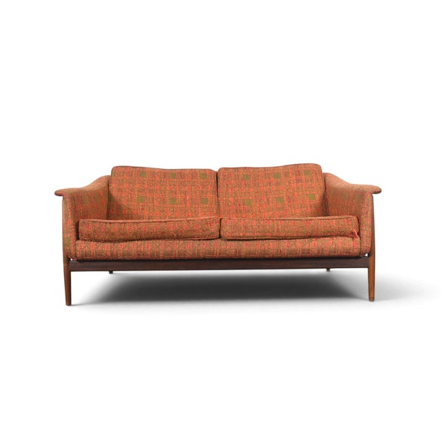 DUX Mid 20th Century Folke Ohlsson Walnut Framed Mid Century Loveseat For Sale - Image 4 of 11