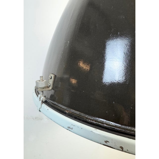 Large Industrial Black Enamel Lamp with Clear Glass Cover from Elektrosvit, 1960s For Sale - Image 9 of 18