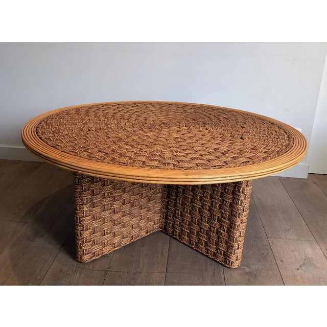 1970s 1970s Large Round Coffee Tables in Rope and Wood Wood in the Style of Audoux Minet - a Pair For Sale - Image 5 of 12