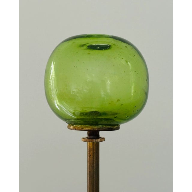 Vintage Stray Dog Design Contemporary Style Handblown Art Glass Lamp With Blue Tole/Metal Drum Shade For Sale - Image 11 of 12