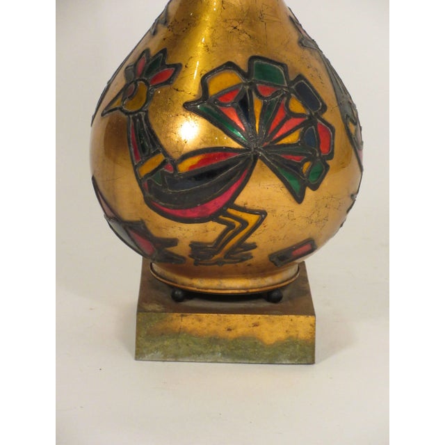 1950s Tall Églomisé Gilt Peacock Lamp For Sale In New York - Image 6 of 9