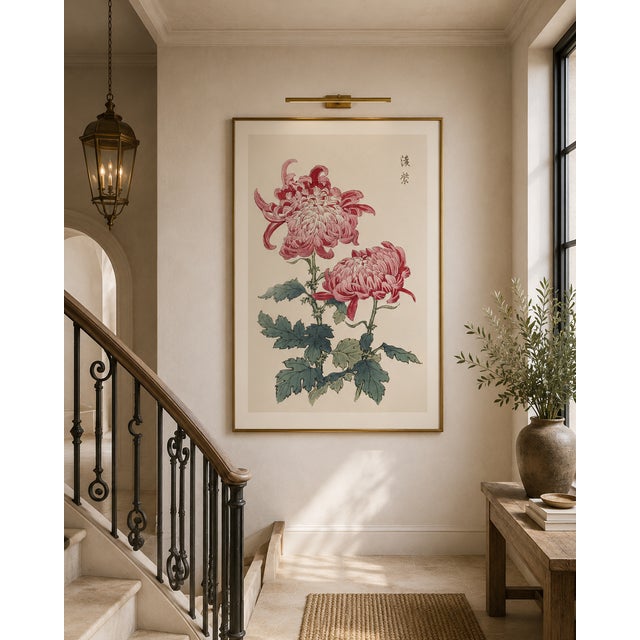 Pink Pink Chrysanthemums, Vintage Japanese Botanical Art Print, 12" X 18" For Sale - Image 8 of 10
