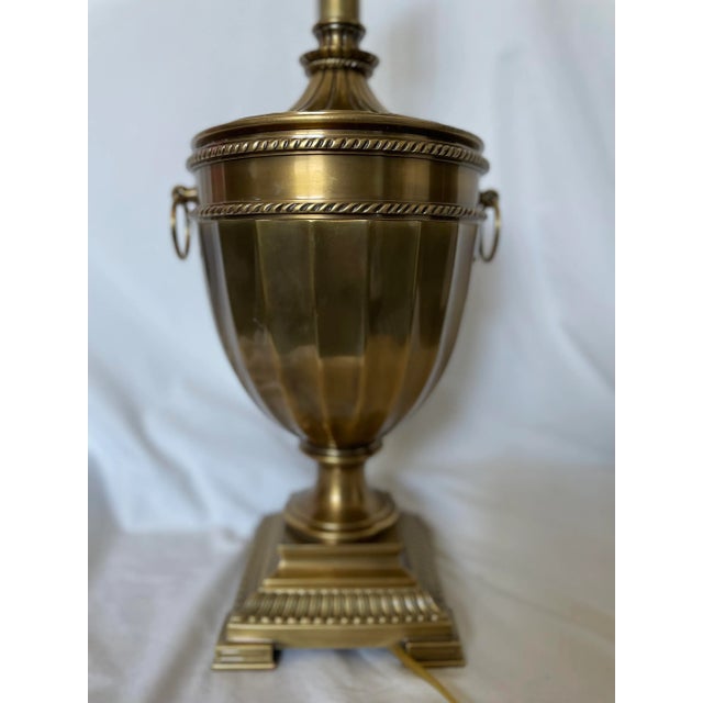 Contemporary 1970s Brass Neoclassical Lamp With Handles For Sale - Image 3 of 11