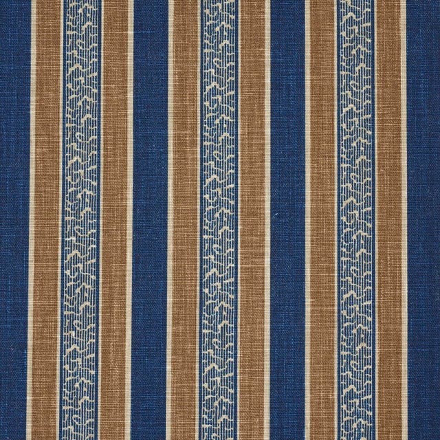 Contemporary SAMPLE - Schumacher Auguste Stripe Fabric In Marine & Cognac For Sale - Image 3 of 5