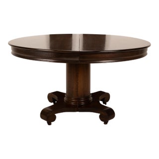 Antique Oak Monumental Empire Split Pedestal Dining, Banquet Table W/ Two Leafs For Sale