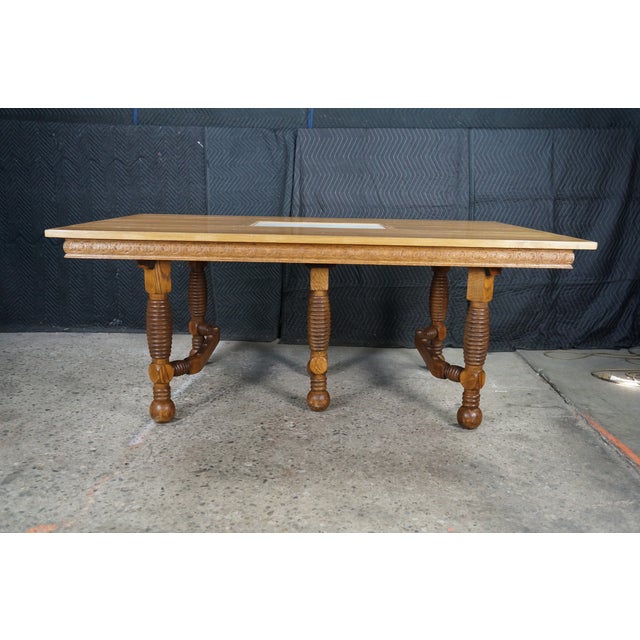 Antique American Victorian Arts & Crafts Quartersawn Oak & Marble Dining Table For Sale - Image 9 of 15