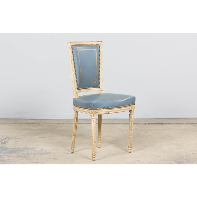 Antique French Louis XVI Style Painted Dining Chairs in French Blue - Set of 4 For Sale - Image 9 of 18