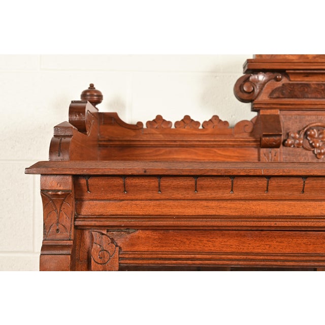 Brown Herter Brothers Style Antique Eastlake Victorian Carved Burled Walnut Bookcase, Circa 1880s For Sale - Image 8 of 13