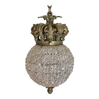 Crystal Glass Bead and Brass Orb Ball Pendant Light Chandelier For Sale