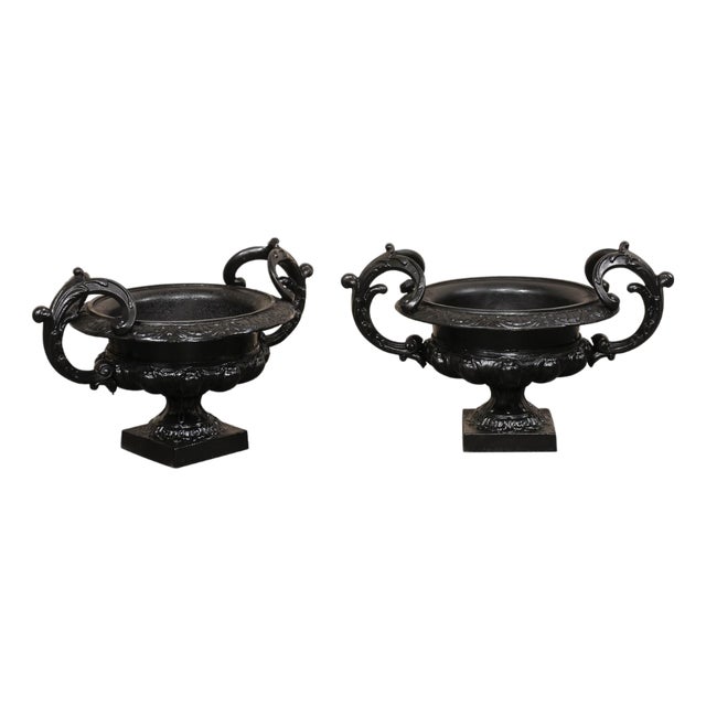 French Cast Iron Urn Planters, Late 19th C. For Sale