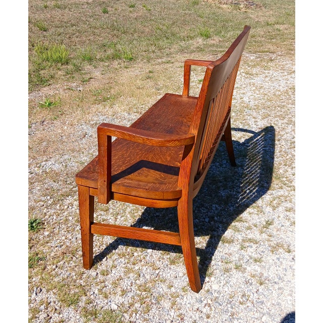 Antique Quartersawn Oak Court House Bench Bl Marble Chair Co Bedford Ohio 1920 For Sale - Image 11 of 14