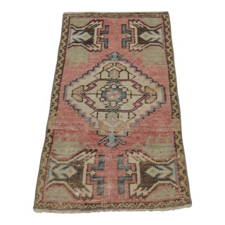 1960s Turkish Vintage Muted Red Distressed Small Oushak Rug For Sale
