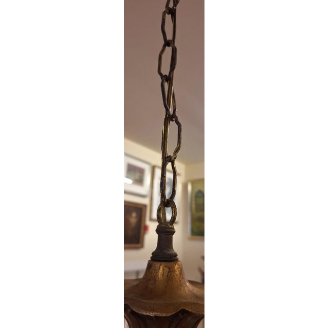 1960s Large Hollywood Regency Brass and Glass Bell Swag Chandelier Lamp For Sale - Image 12 of 12