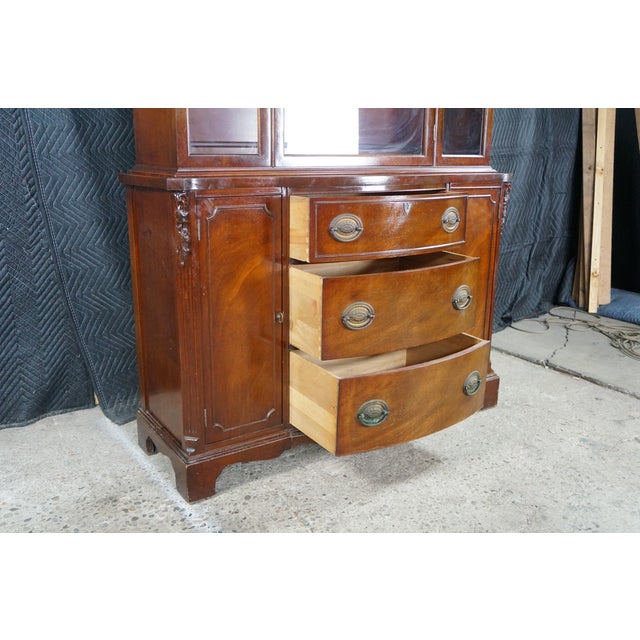 Mid Century Sheraton Style Mahogany Bow Front China Curio Display Cabinet 82" For Sale - Image 18 of 18