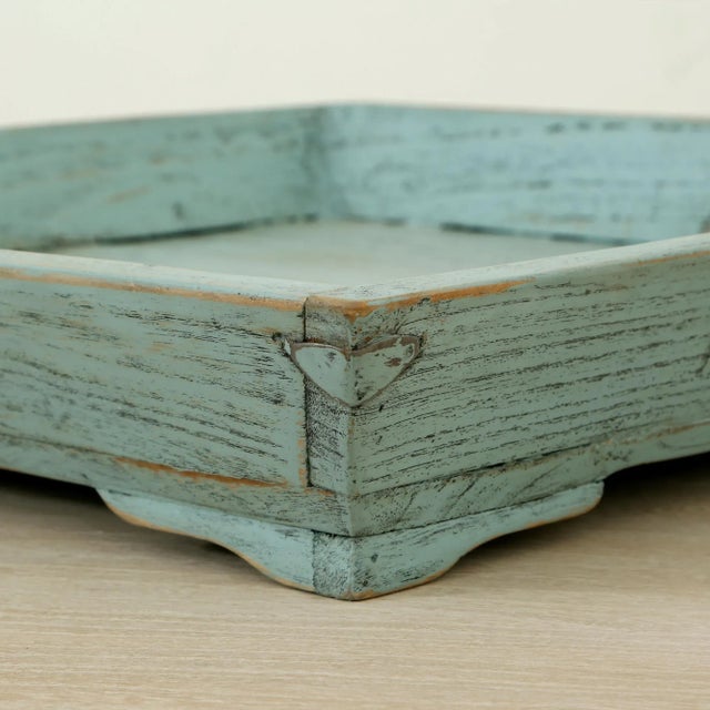 Traditional Contemporary Weathered Soft Aqua Wash Reclaimed Wood Tray For Sale - Image 3 of 7