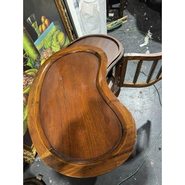 Late 20th Century Kidney Shaped Tea / Liquor Cabinet Table W/Beveled Glass & Wood Serving Tray For Sale - Image 4 of 5