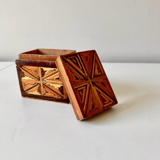 Wood 1970s Tramp Folk Art Matchstick Wooden Box For Sale - Image 7 of 9